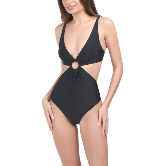 ONIA NWT Marisol One-piece Open Side Keyhole Black Swimsuit L Vacation Coastal - Picture 1 of 3